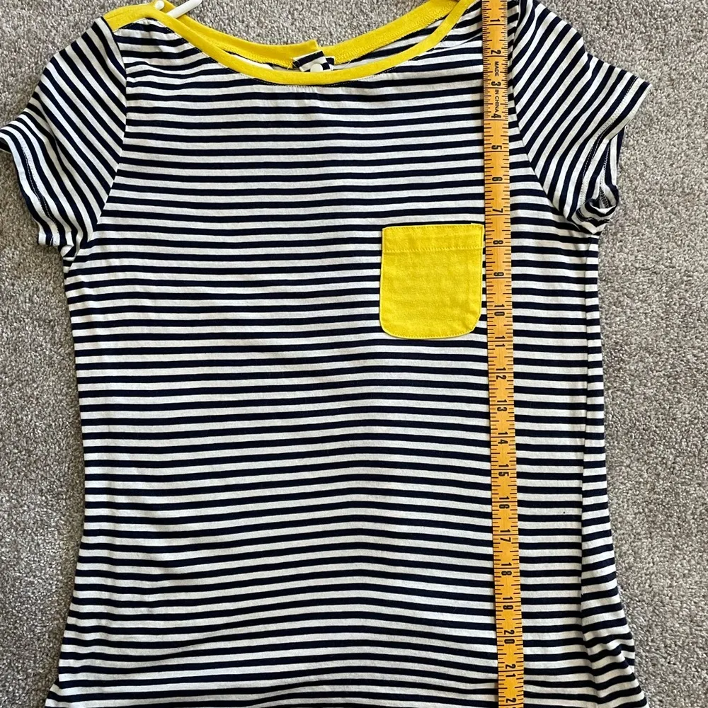 Tommy Girl Juniors Navy & White Blouse w Yellow Pocket Buttons Along Back SZ M. - Image 6