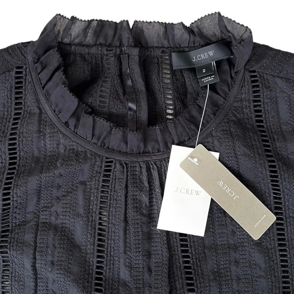 NWT J. Crew Back Button Ruffle Top Black Size 2 - Image 3