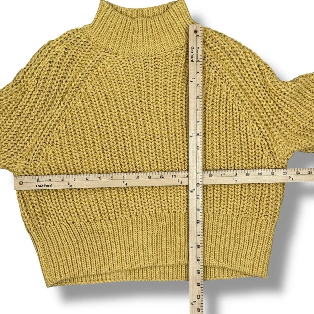 H&M Chunky Knit Funnel Neck Barrel Sleeve Crop‎ Sweater Yellow Medium - Image 11