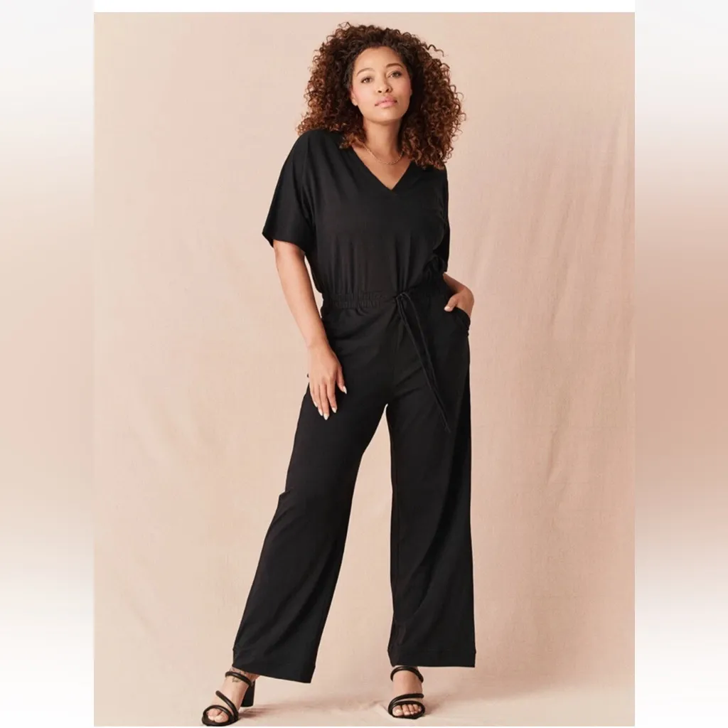 Pact  Revive Deep-V Black Jumpsuit Size Medium - Image 3