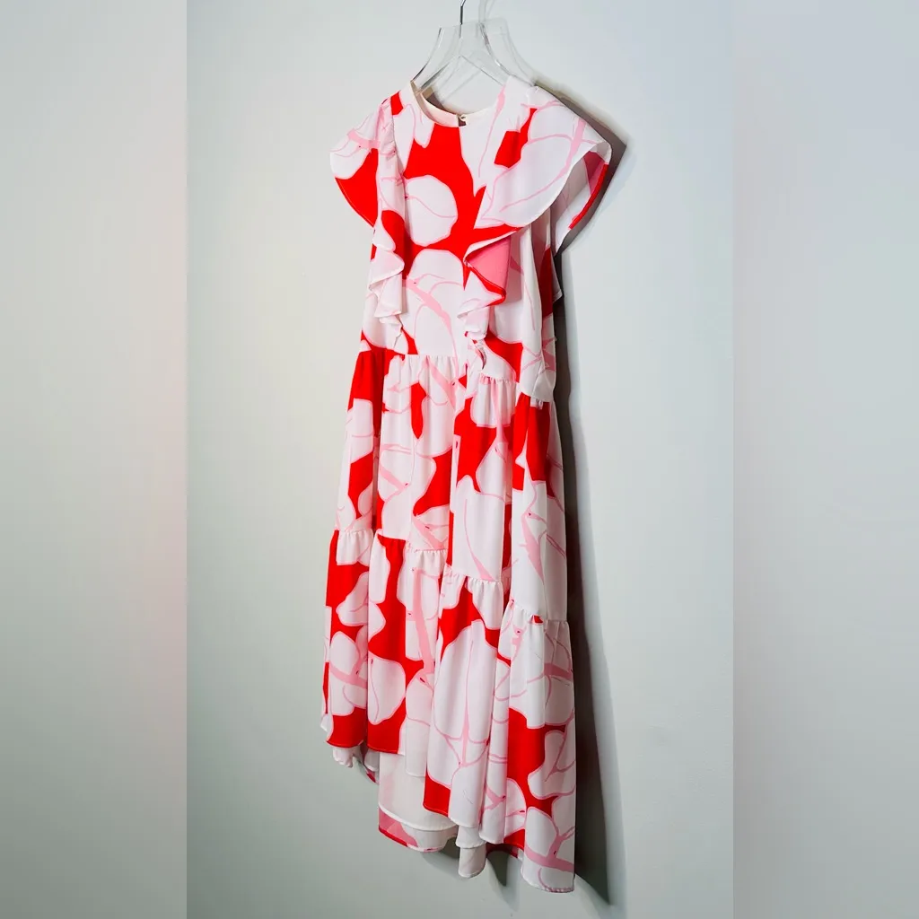 Crosby By Mollie Burch Floral Tiered Red White Pink Ruffle Dress Size XS - Image 4
