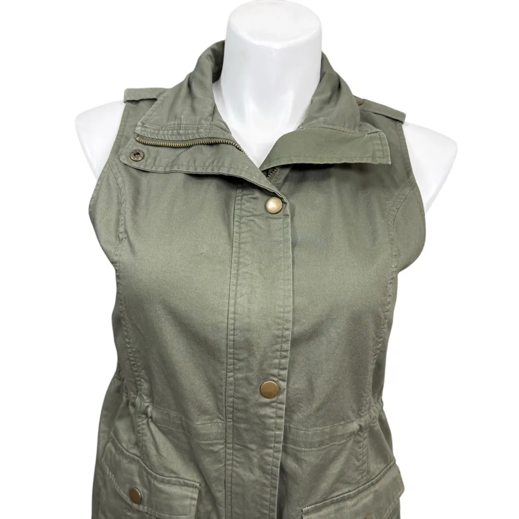 Market & Spruce Olive Green Utility Vest Women’s Size Large Drawstring Waist - Image 2