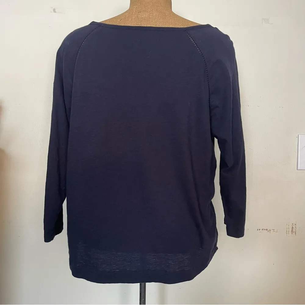 G.H. Bass & Co. women’s navy top 3/4 sleeves size XL with eyelet design - Image 2