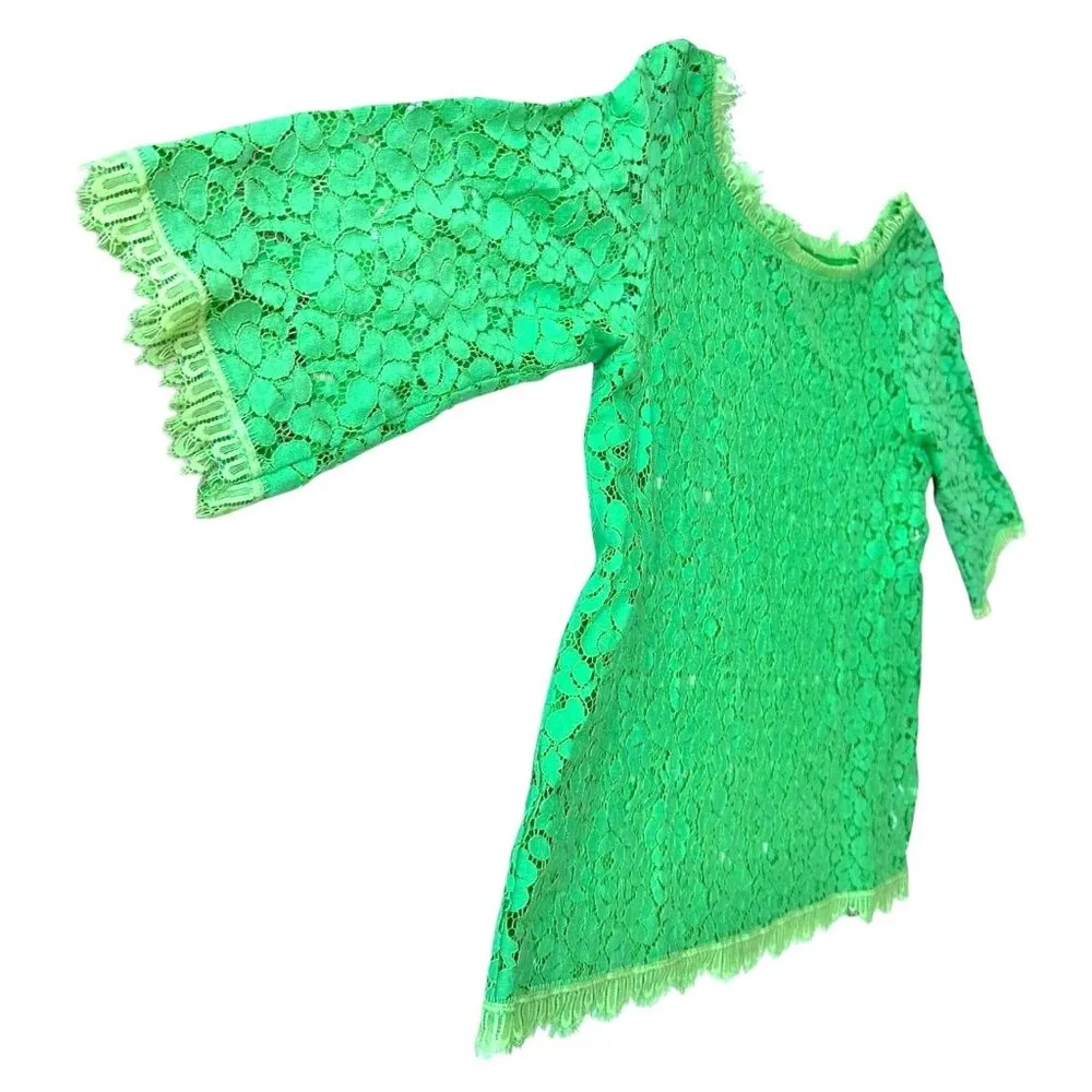 Weston Wear Anthropologie Francisco Top Medium Lime Green Crochet Fringe EUC Size undefined - Image 3