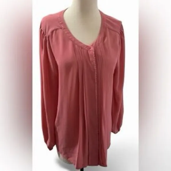 LOFT Pink Pleated Long Sleeve Blouse XS – Lace Trim, Feminine Work Top - Image 3