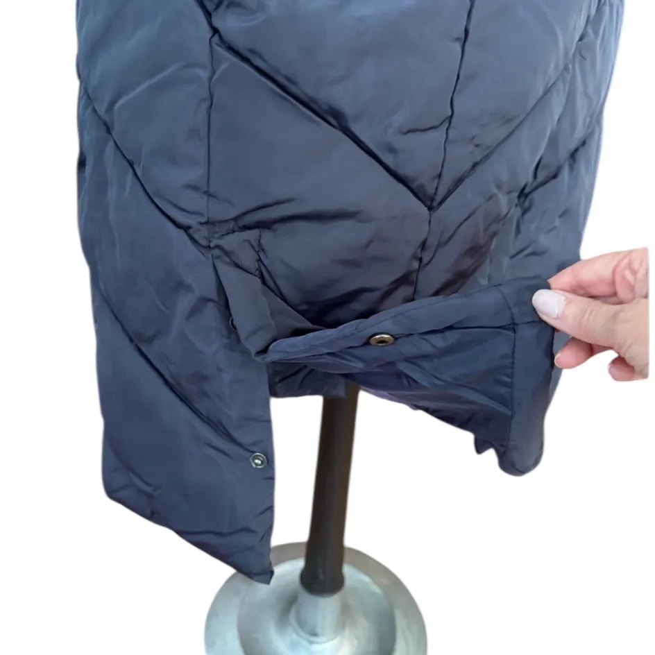 Steve Madden Navy Blue Long Chevron Maxi Puffer Coat Long Winter Parka Women XS - Image 7