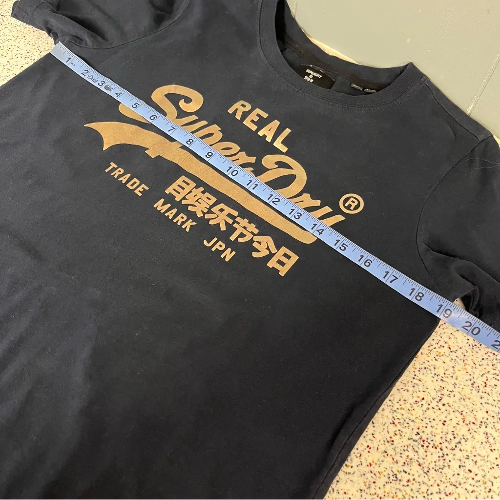 Superdry Vintage Logo Boho Sparkle T-Shirt Navy Gold Tee Women’s Size 6 - Image 5