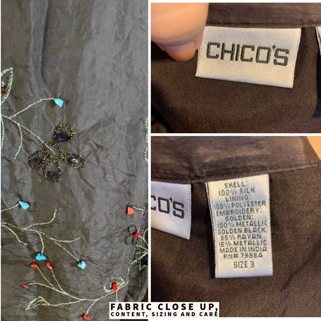 CHICO'S BROWN BEADED FLORAL PRINT SILK MIDI SKIRT (3/XL) - Image 9