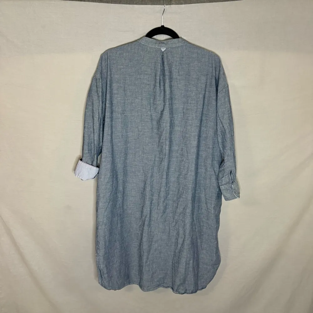 Mer Sea Chambray Cotton Henley Shirt Dress Womens Size: L / XL Coastal Blue - Image 4