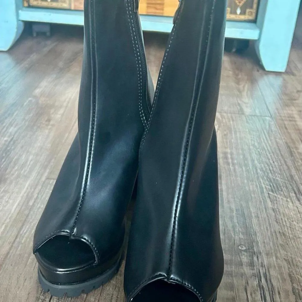 Heeled Peep Toe Booties Black Size 6.5 - Image 8