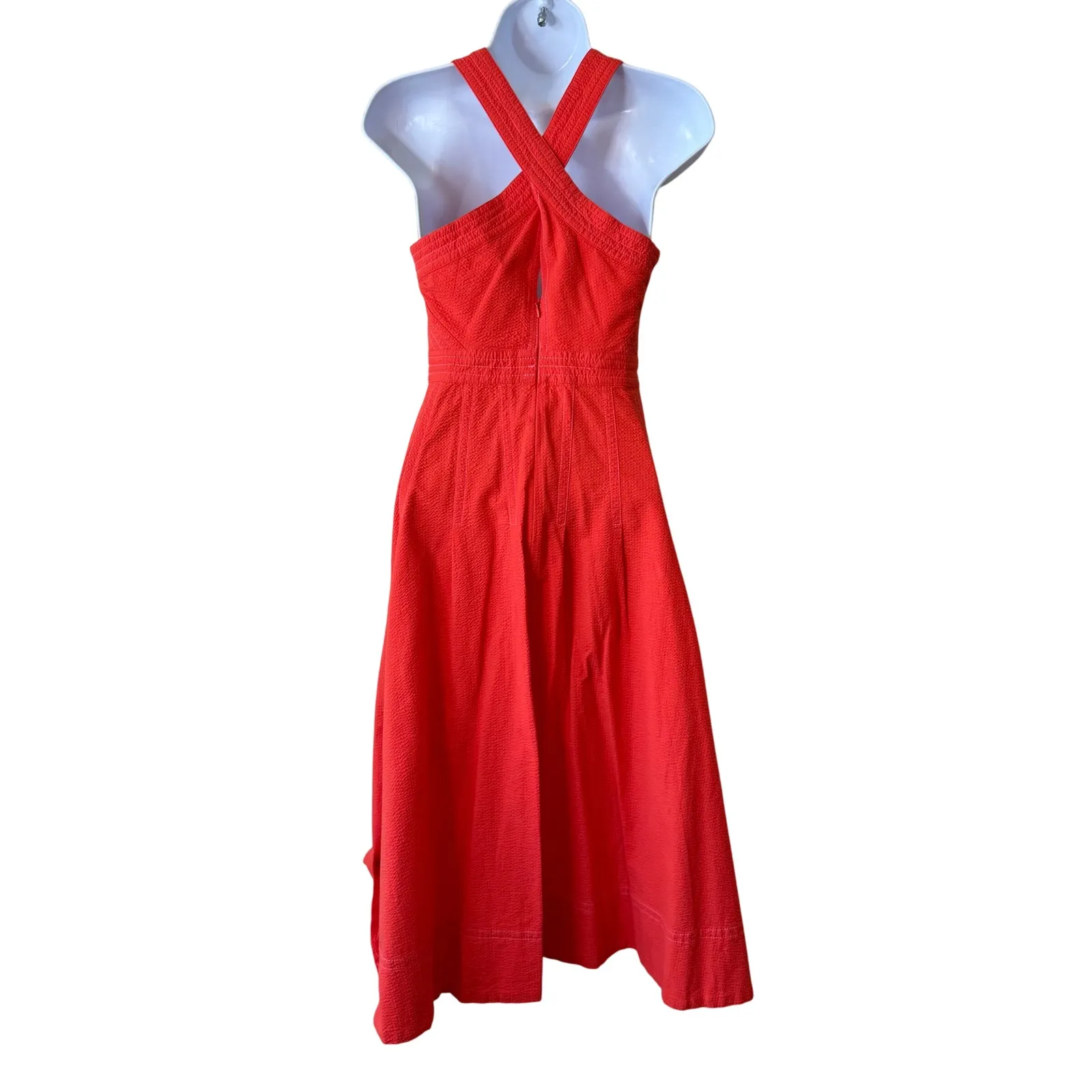 Maeve by Anthropologie Textured Orange Halter Neck Midi Dress Size 0 Italy Beach Red - Image 3