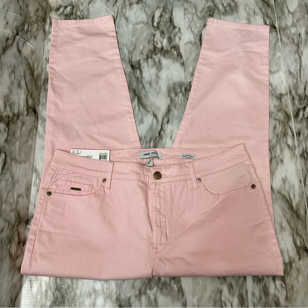 Nine West Light Soft Pink Straight Leg Gramercy Crop Jeans Summer Vacation Vibes - Image 2