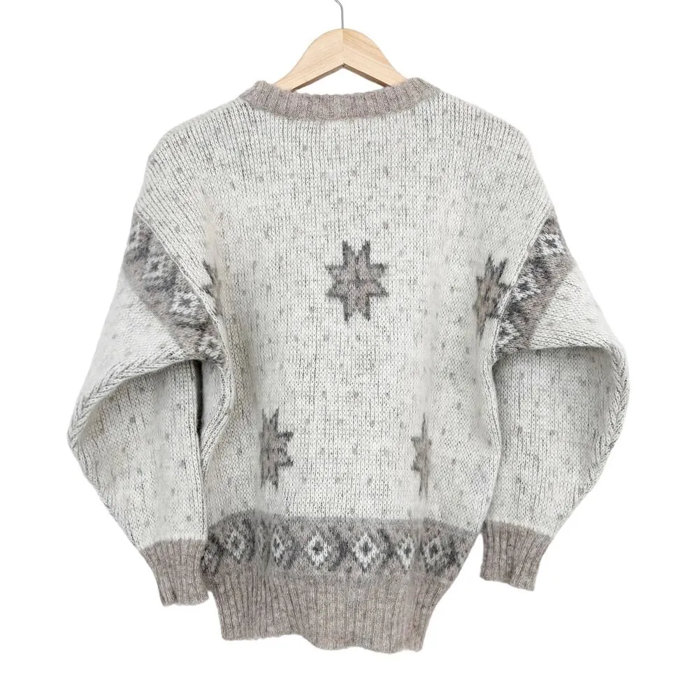 Vintage Alafoss Icewool Cream Tan Star Print Swater Sz M Size M - Image 4