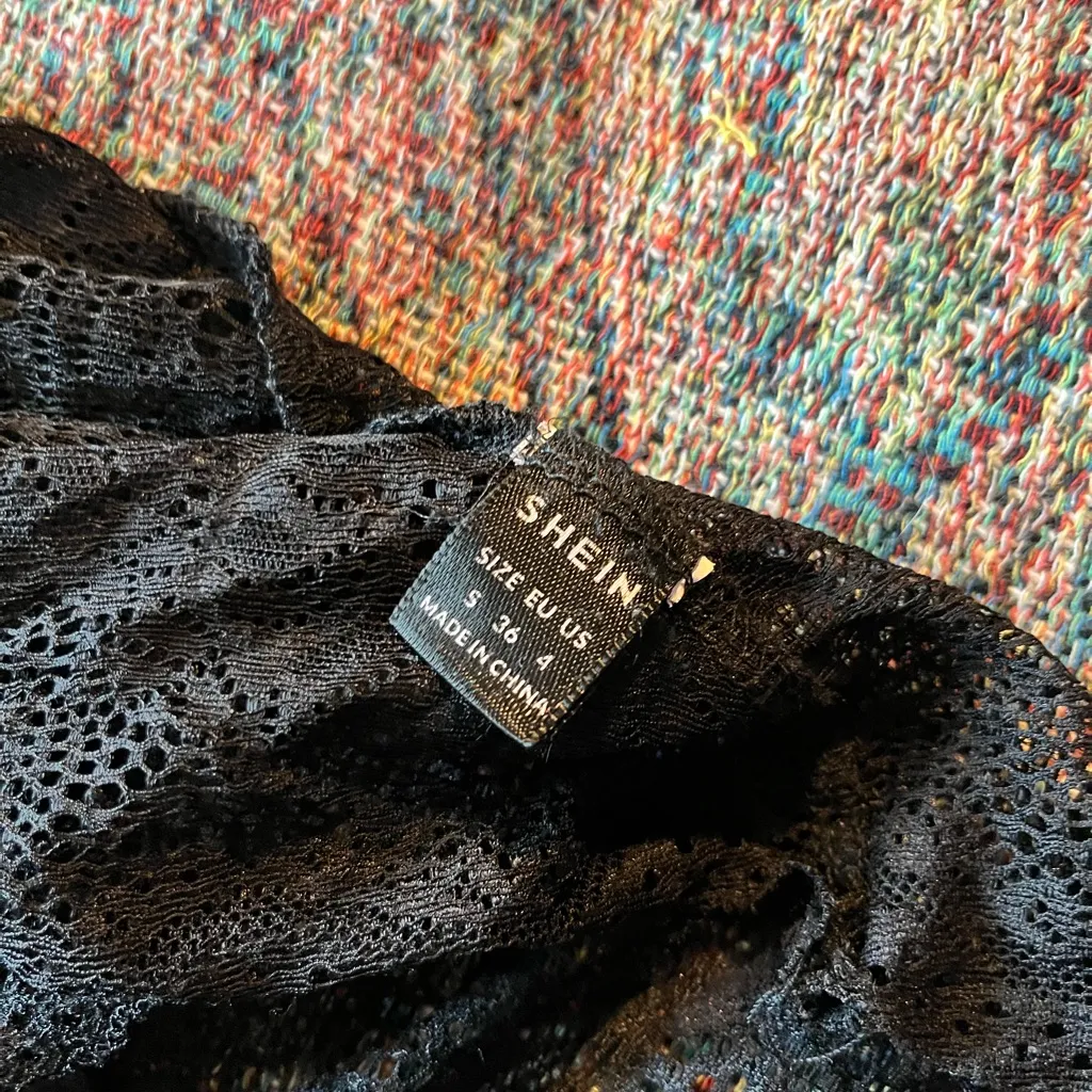 SHEIN Black Lace Bodysuit Top With Straps And Shiel Hat Set SZ S Minimalist - Image 7