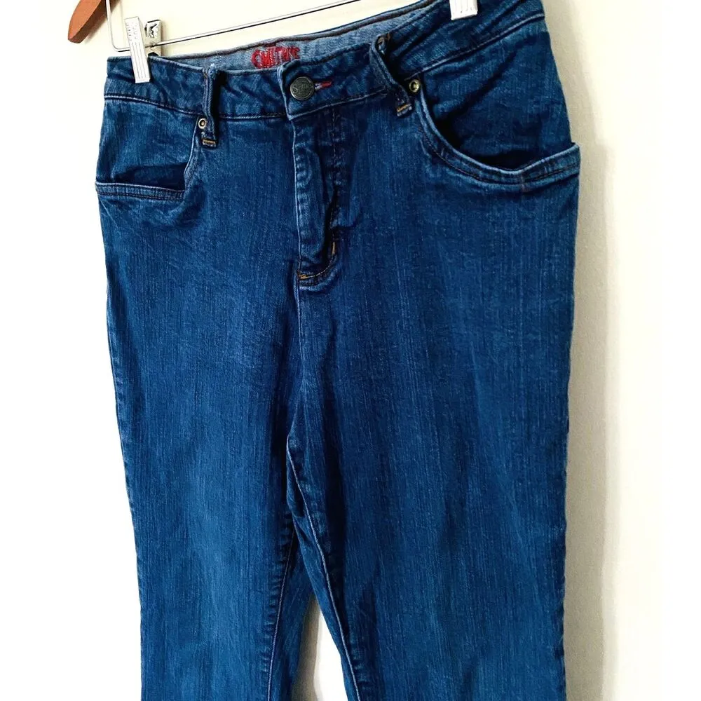 VTG Dungarees Smiths Jeans Denim Stretchy Embroidered Pants Made in Egypt Sz 8 Blue - Image 3