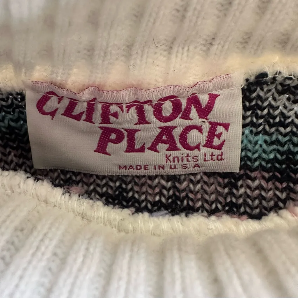 Vintage 80’s Clifton Place Geometric Patterned Sweater Black Size M - Image 5