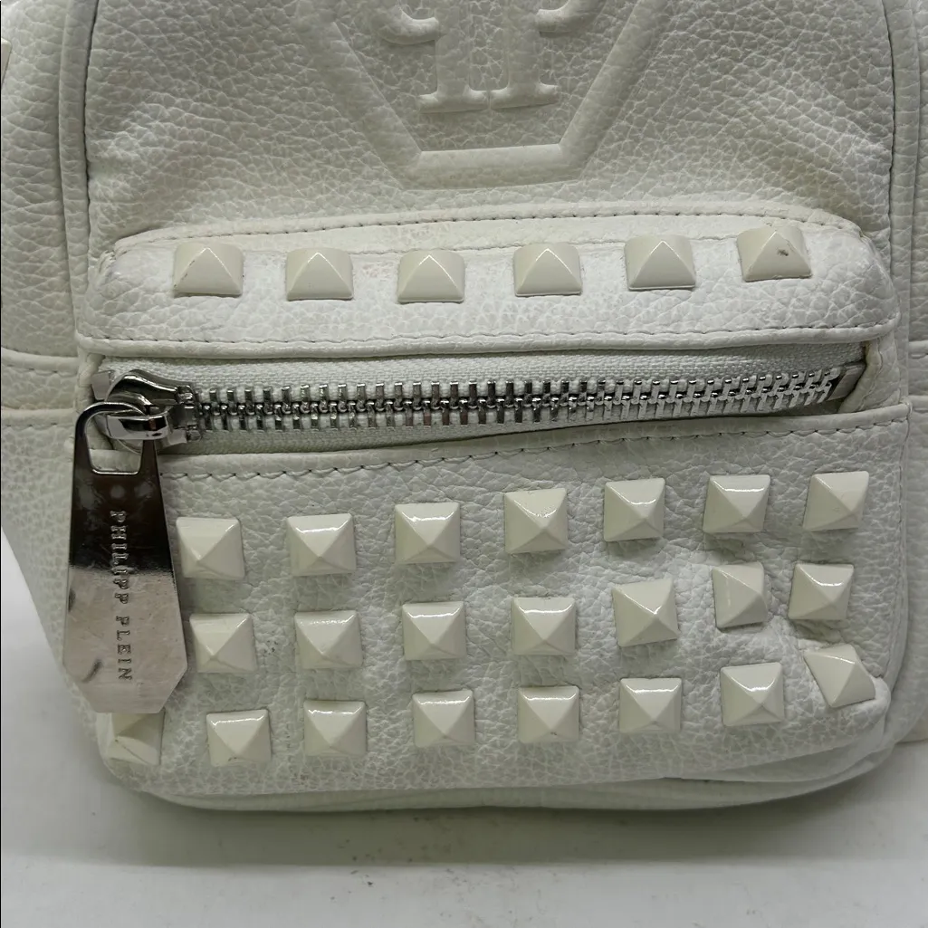 Philipp Plein White Leather Studded Adjustable Straps Backpack Bag 🌺🌺 - Image 4