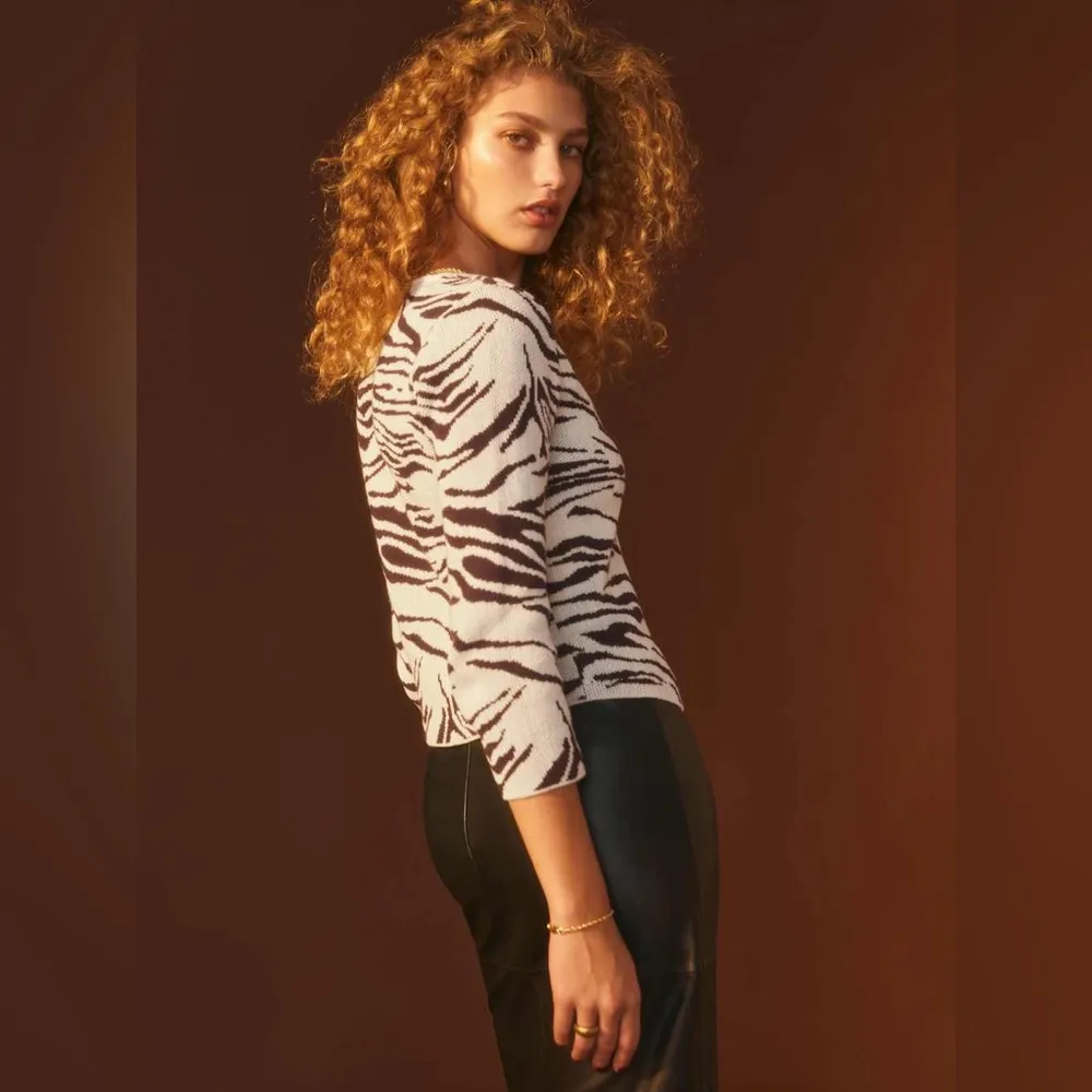 NEW Reformation Birdie Novelty Cardigan Size Small Color White Brown - Image 8