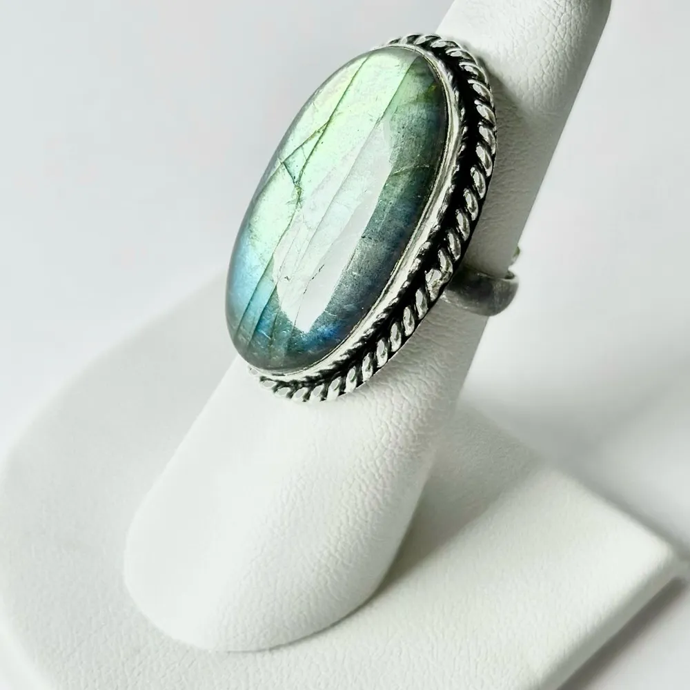 LABRADORITE Genuine Stone 925 Sterling Silver Ring - Image 2