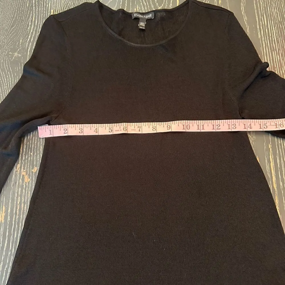 Eileen Fisher XS Black Silver Metallic Asymmetrical Tunic Top Long Sleeve Women - Image 4