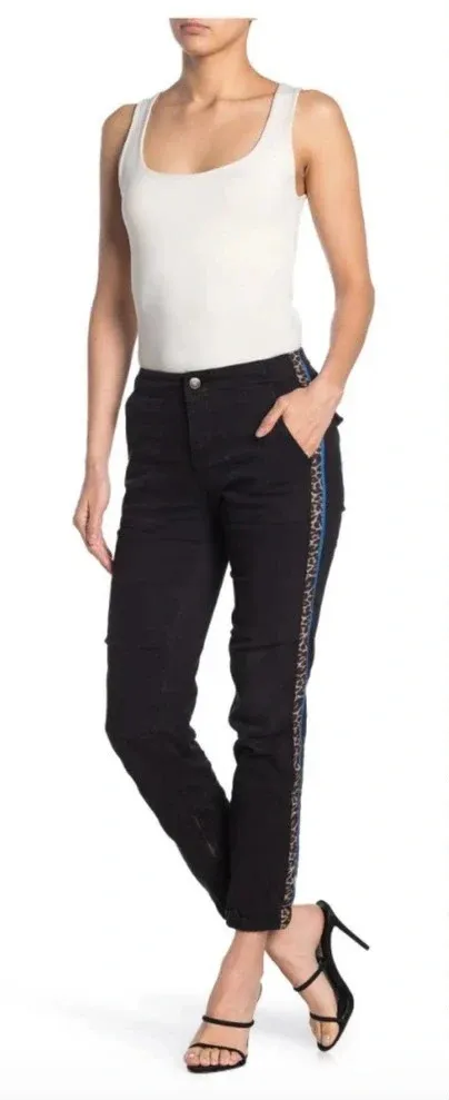 PAM & GELA Leopard Print Racer Stripe Cargo Pants Black Size US 28 - Image 1