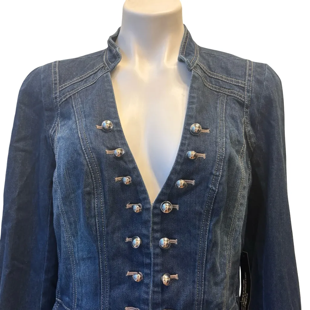 NWT White House Black Market Peplum Hem Military Jean Jacket, Sz 14 - Image 11