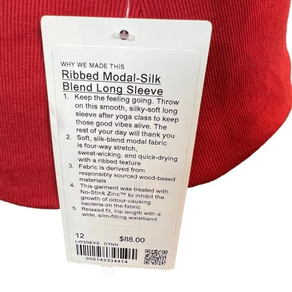 Lululemon rust ribbed modal silk blend long sleeve shirt NEW basics everyday Orange Size 12 - Image 3