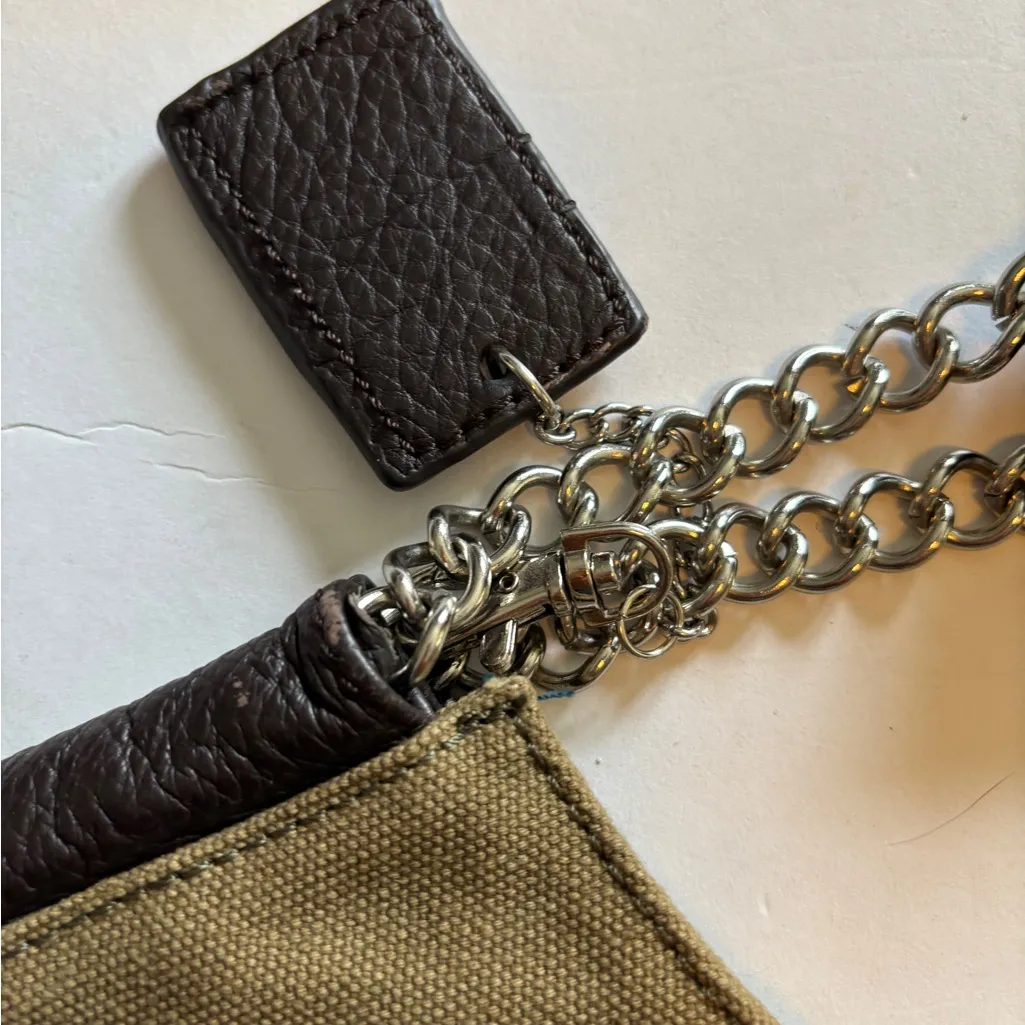 ED HARDY BLACK AND KHAKI CANVAS HAND BAG WITH CHAIN HANDLES AND GRAPHIC DESIGN - Image 10