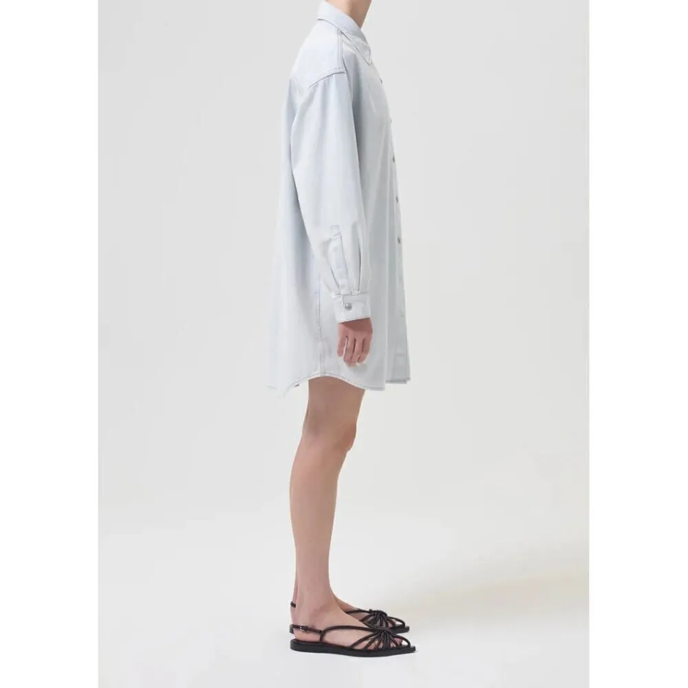 AGOLDE Mazie Long Sleeve Nonstretch Denim Shirtdress in Wash Vague Size Medium - Image 10