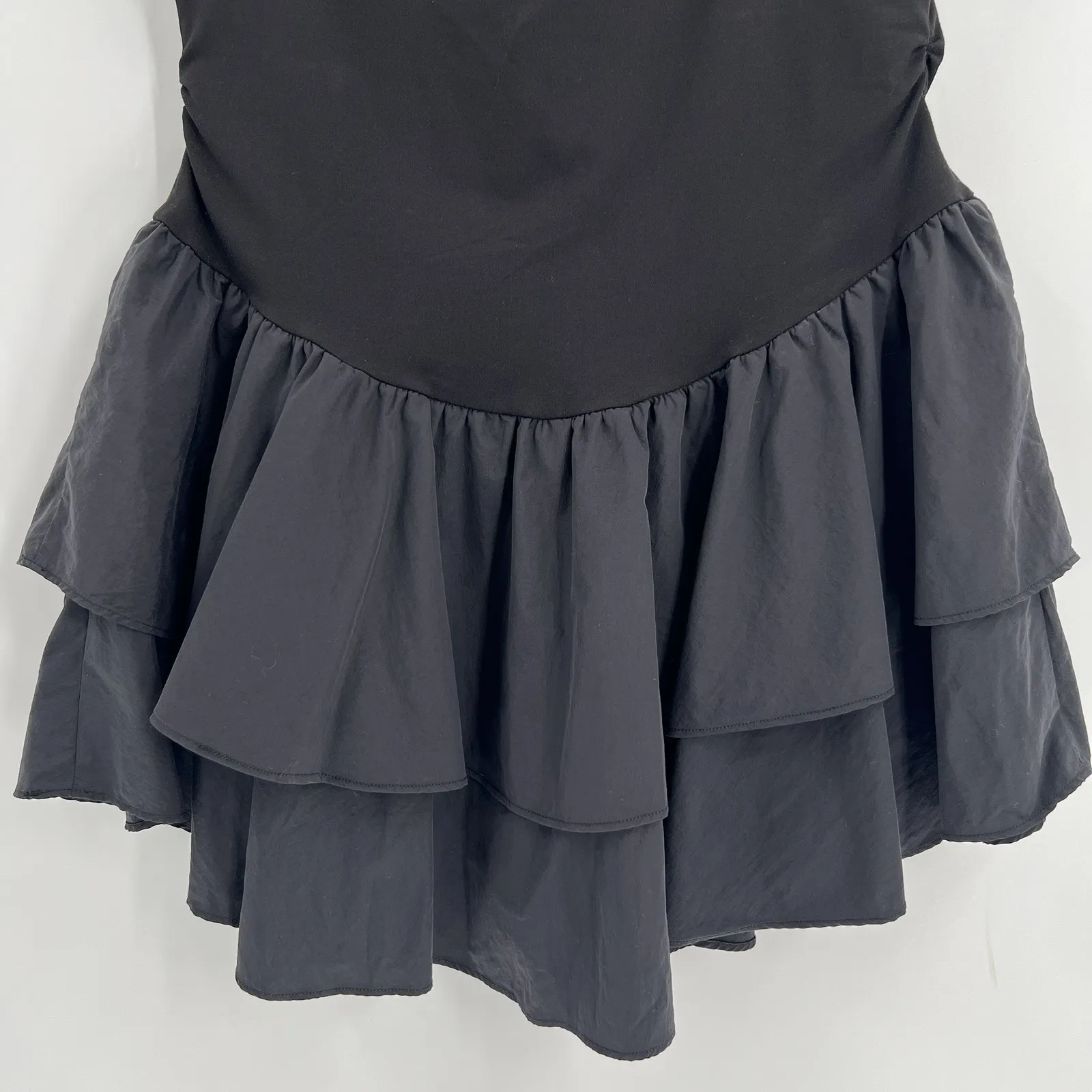 Free People Movement Field Day Skortsie Black Ruffle Skort Cutout Back Large NWT - Image 9