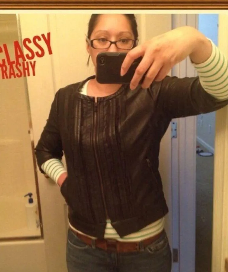 Faux leather zip front 3 quarter sleeve button accents rocker edgy sz S black - Image 3