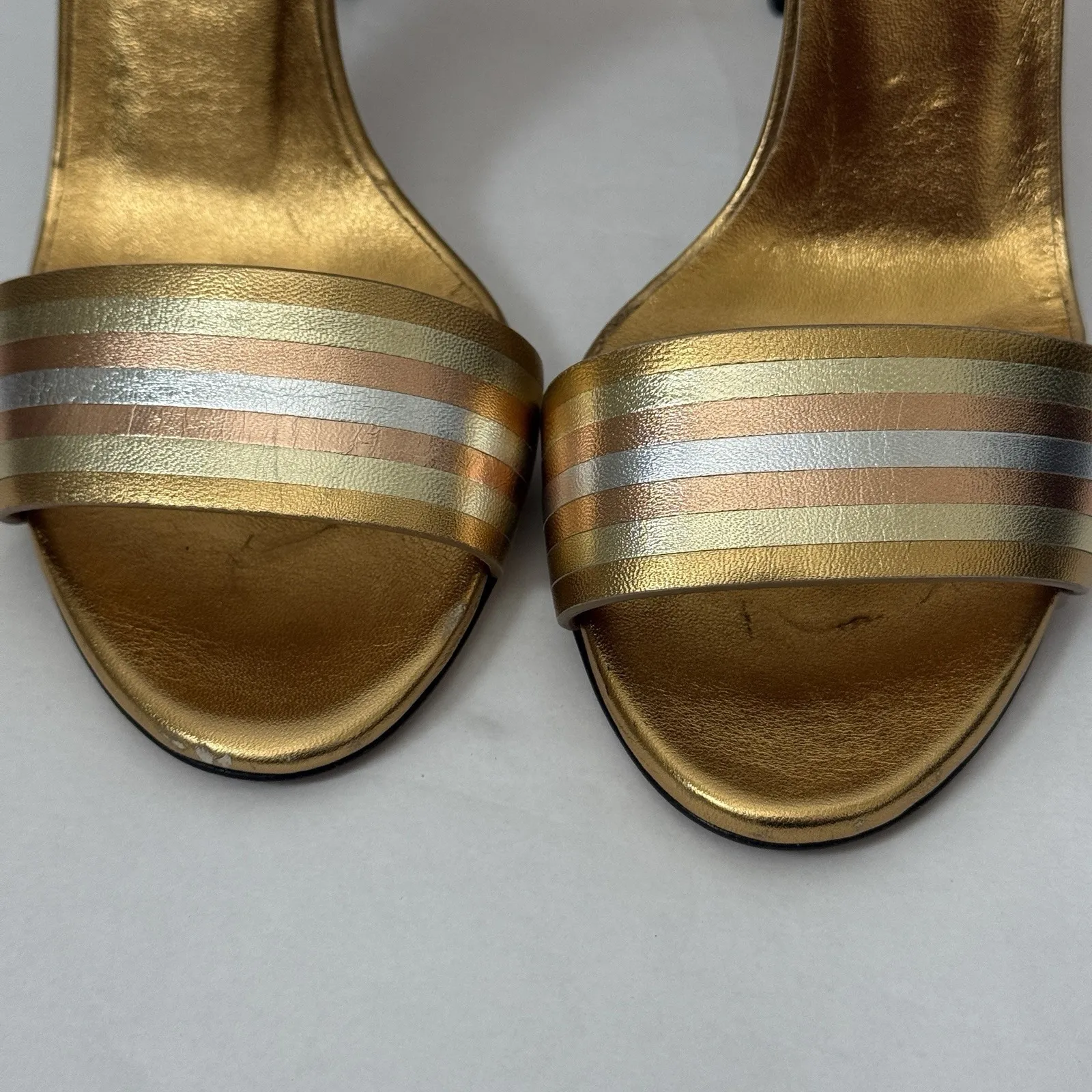 Gucci Gold Metallic Leather Cara High Heel Strappy Sandals Women's Size EU 38 - Image 5