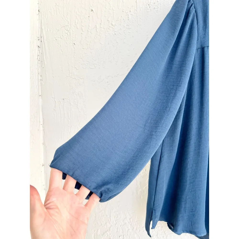 Zara Basic Long Puff Sleeve Pullover Tunic Top Blouse Blue Women's Size Large - Image 2