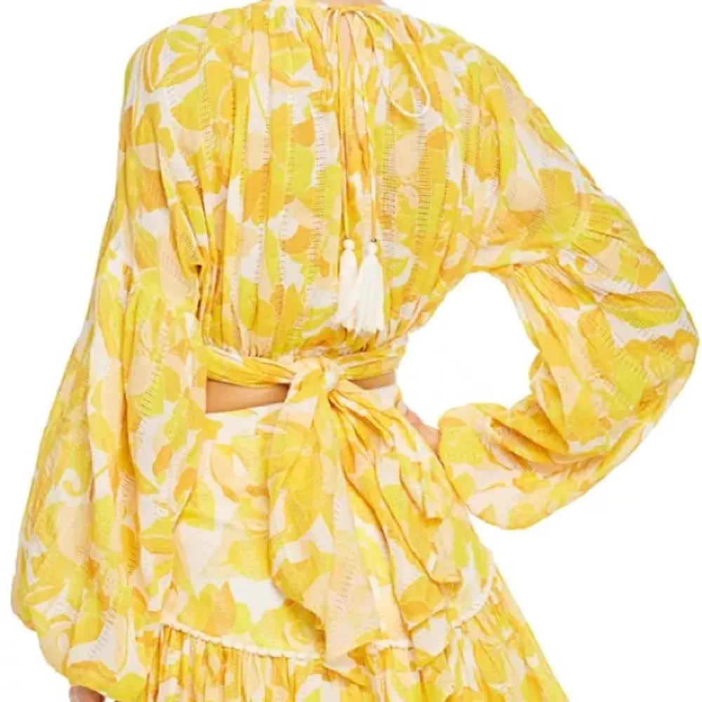 Significant Other Isla Printed Cropped Blouse Size 6 Yellow - Image 3