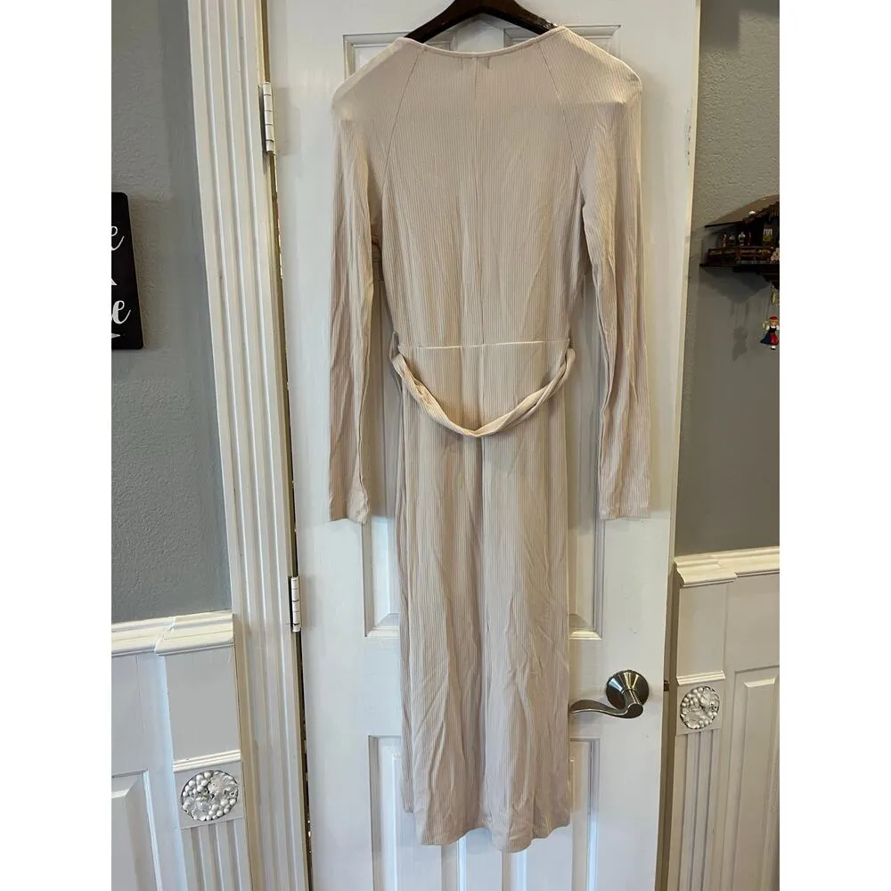Francescas Ribbed Bodycon Midi Dress Women Small Beige Tan Wedding Easter Spring - Image 3