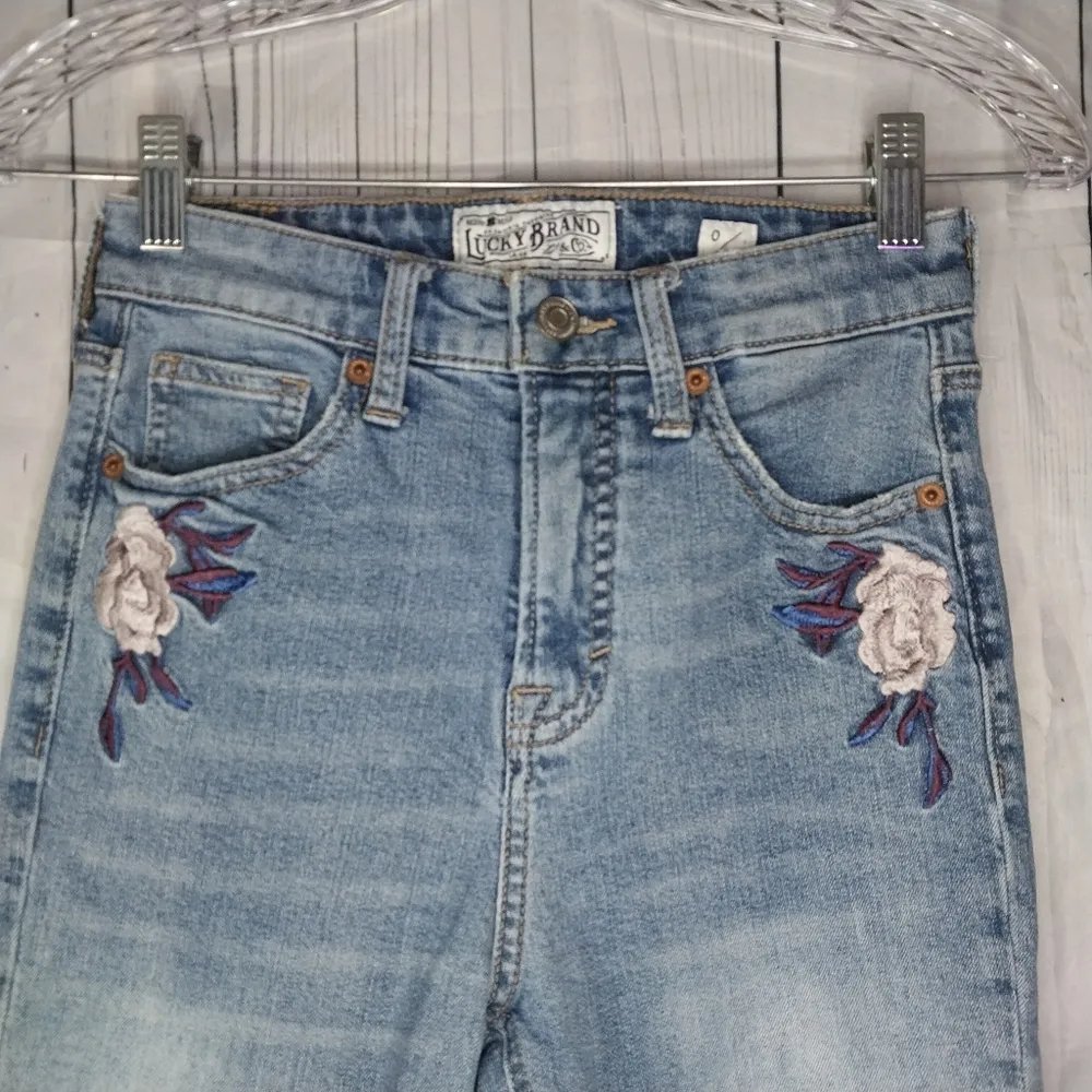 Lucky Brand Bridgette Skinny Embroidered Blue Jeans Size 0/25 - Image 3