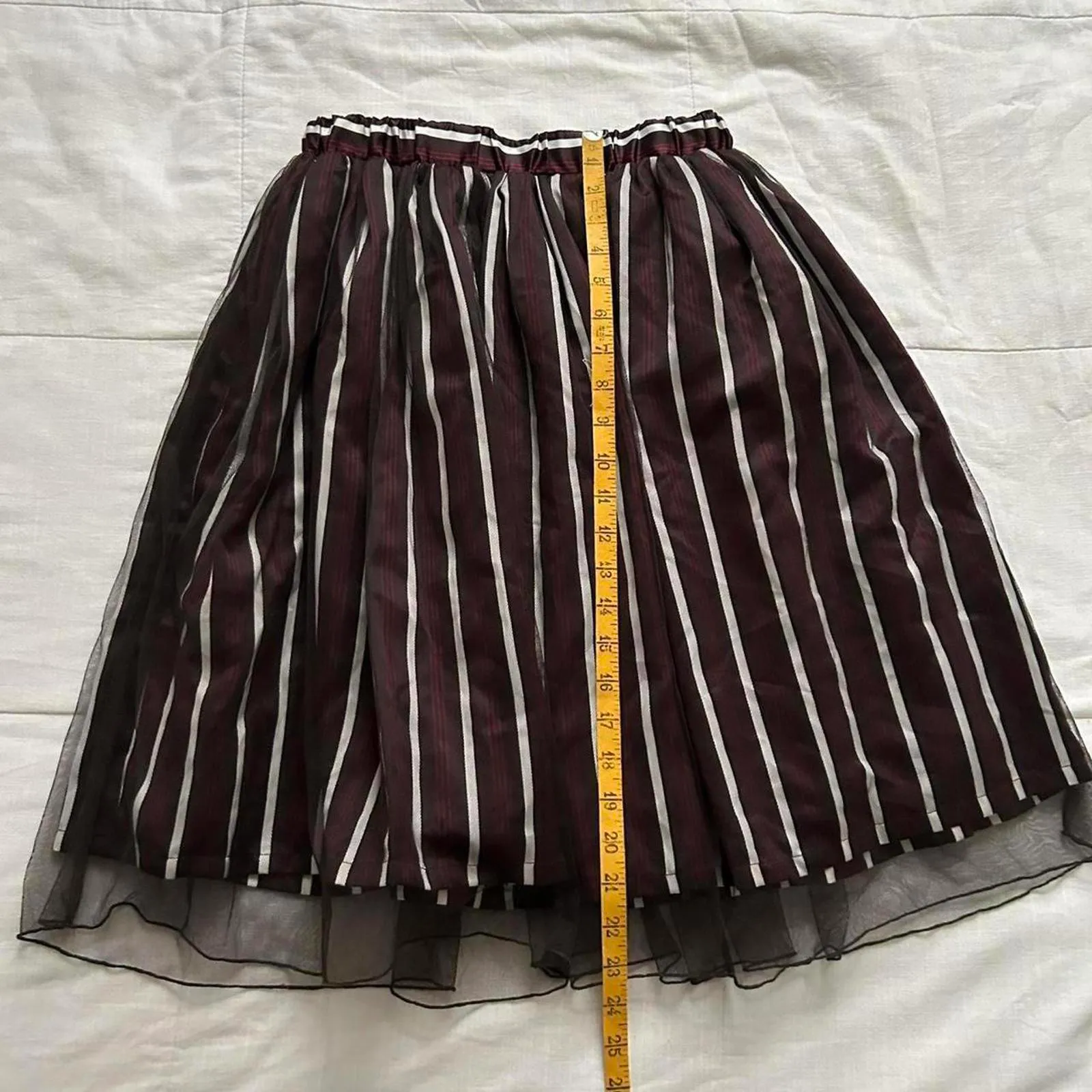 Axes Femme burgundy and white striped skirt with black tulle overlay Size medium - Image 5