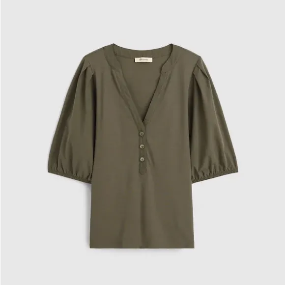 Womens Madewell Puff-Sleeve Henley Knit Top Olive Size XS NWT #NW195 - Image 6