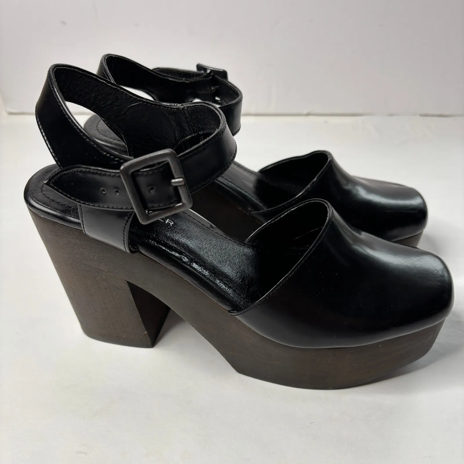 Kelsi Dagger Brooklyn Kendall Platform Heel Black Leather & Wood Sz 8 Shoes - Image 3