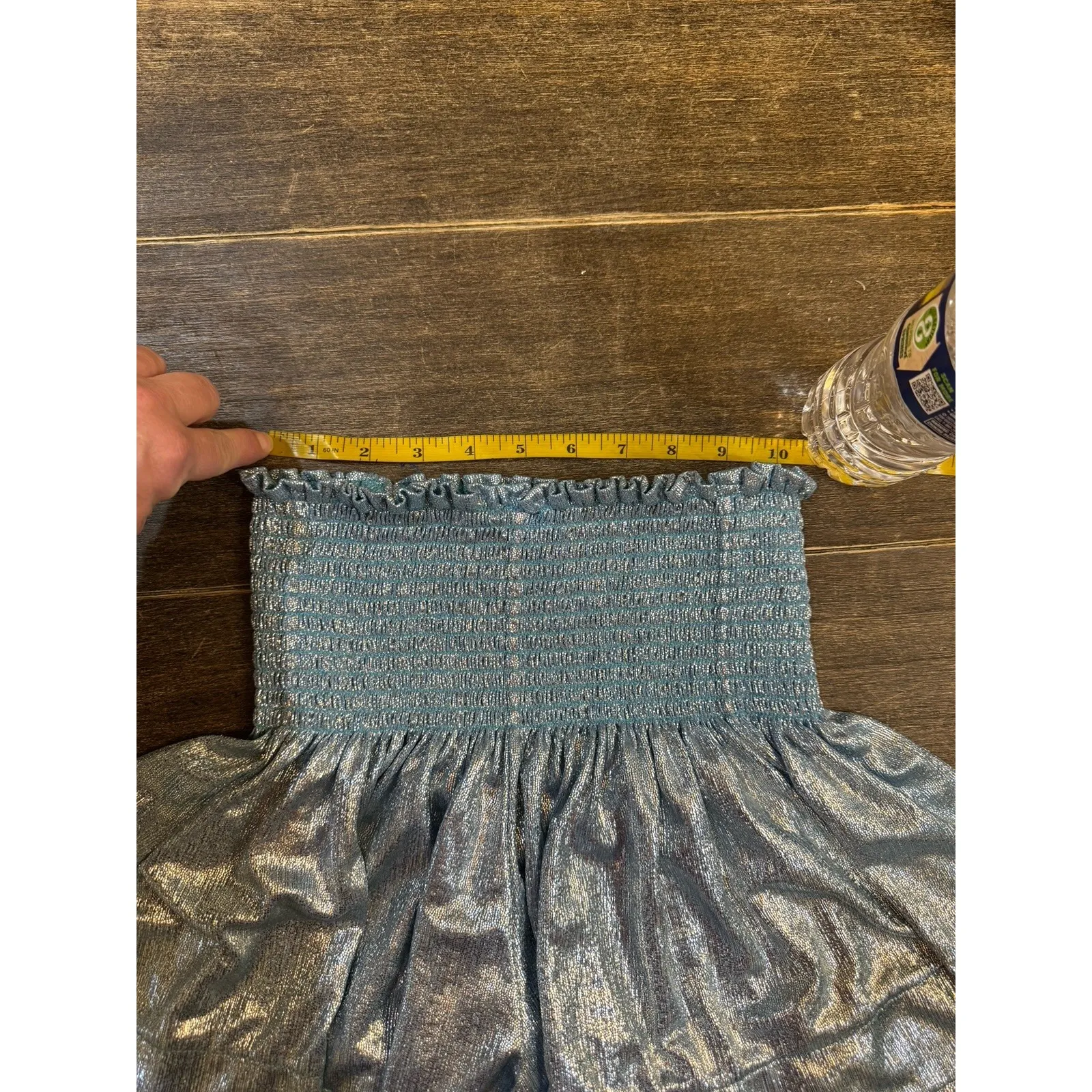 Queen of Sparkles Powder Blue Metallic Swing Womens High Waisted Shorts size XS - Image 7