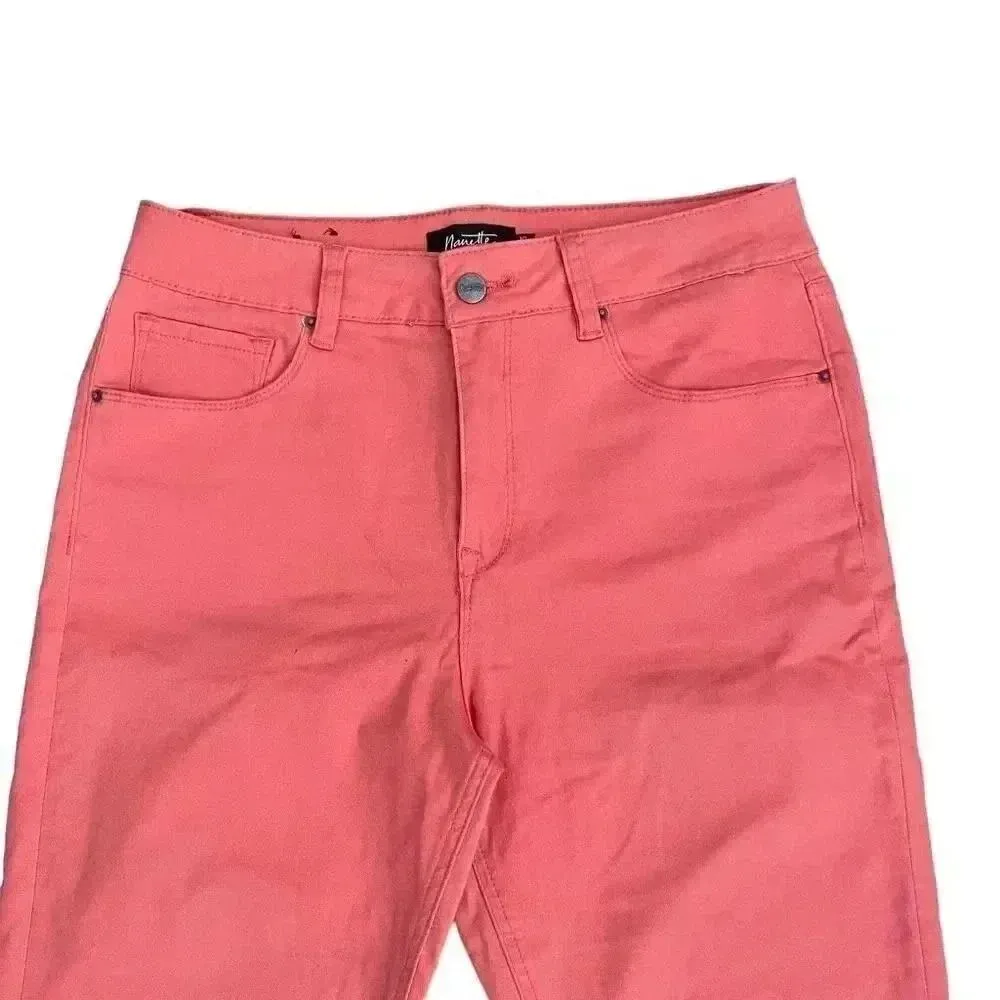 Nanette Hamilton Skinny Coral Cotton Blend Mid Rise Raw Hem Womens’ Jeans SZ 10 Pink - Image 2