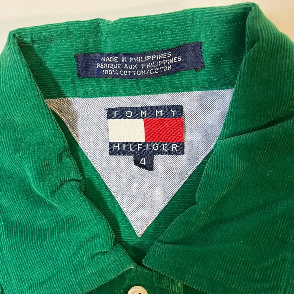 Vintage Tommy Hilfiger Corduroy Button‎ Up Shirt Kelly Green Size 4 Long Sleeves - Image 5