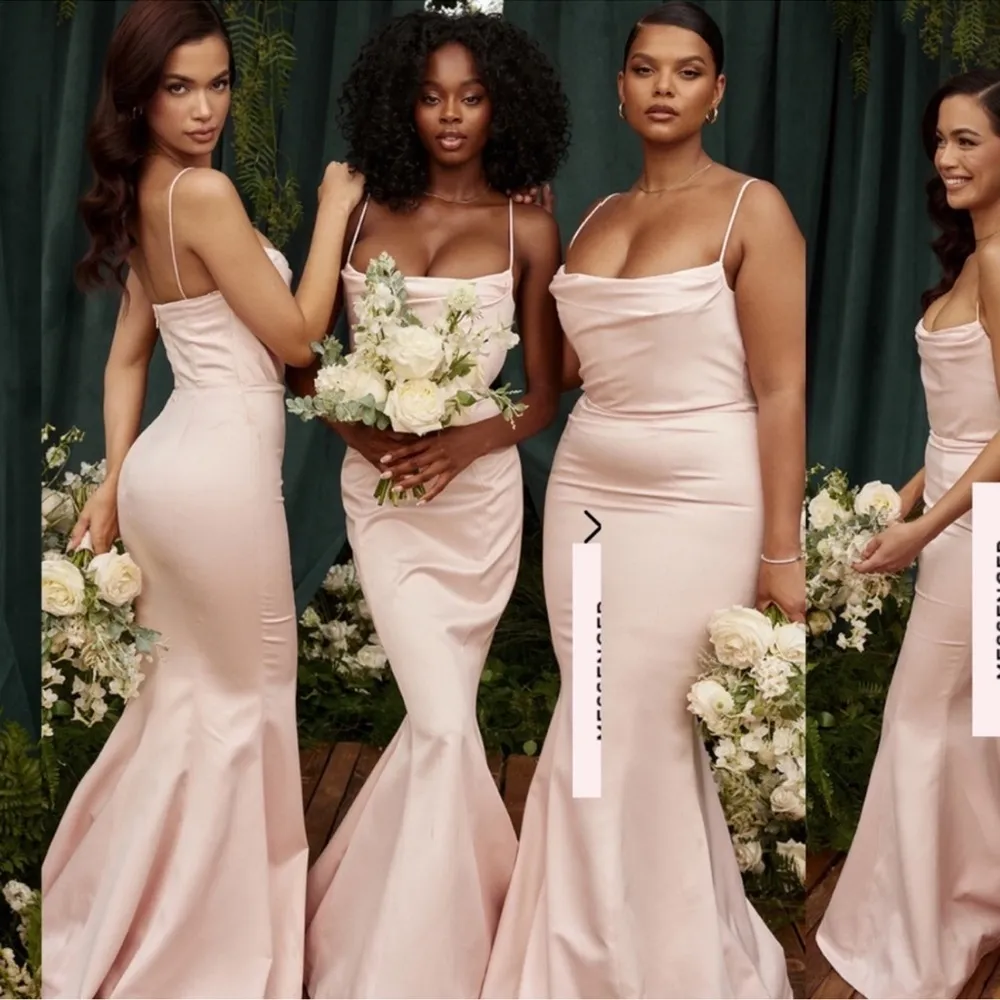 NWOT HOUSE OF CB Violette Blush pink Satin Fishtail Gown XL L+ - Image 4