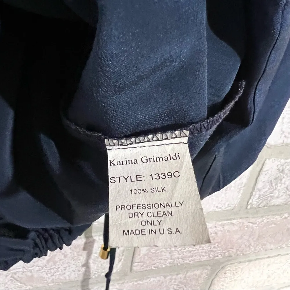 Karina Grimaldi Silk Colorblock Cream and Navy Blouse Size XS - Image 10