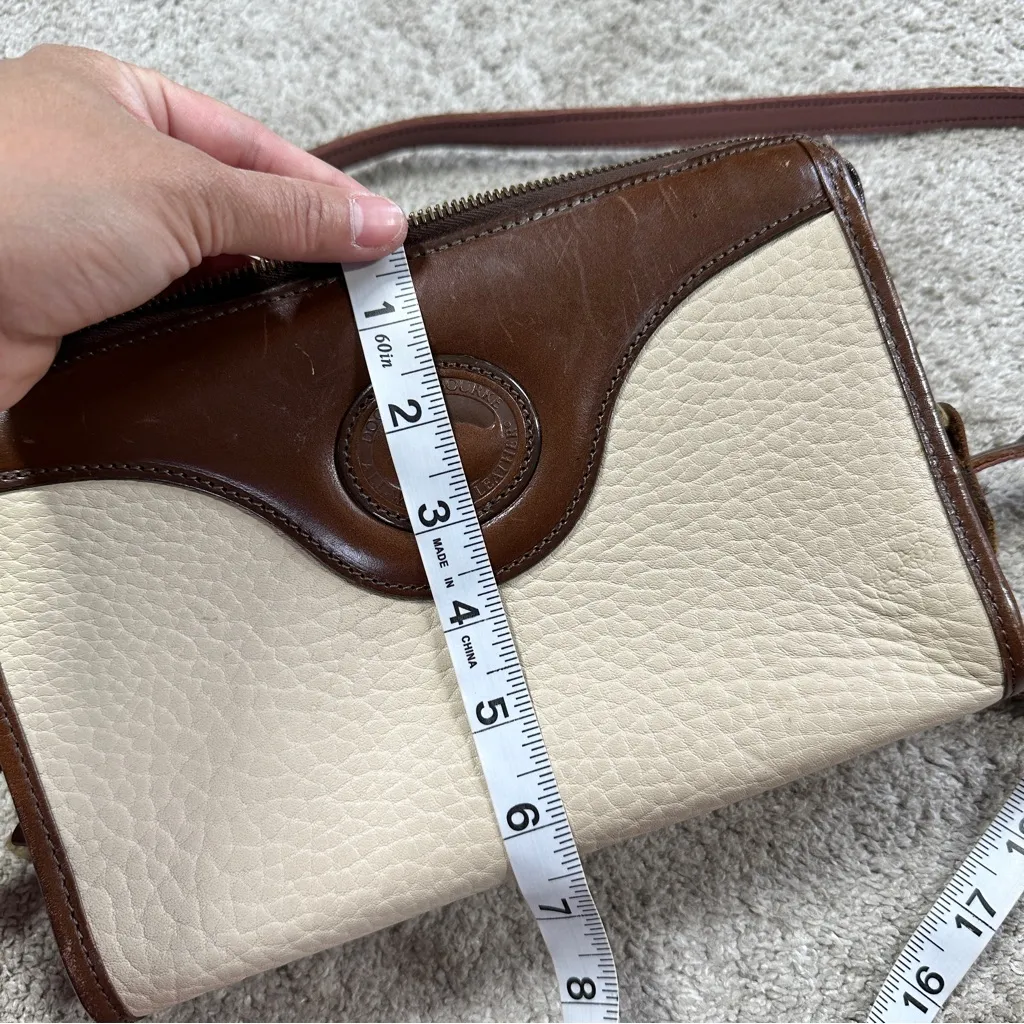 Dooney & Bourke Vintage Ivory Brown Leather Crossbody Bag Classic Zip Top - Image 12