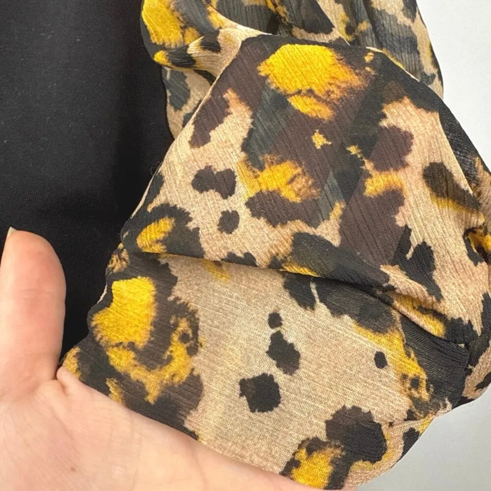 DKNY Women's Black Leopard Animal Print Crew Neck 3/4 Sleeve Blouse Top Size S - Image 3