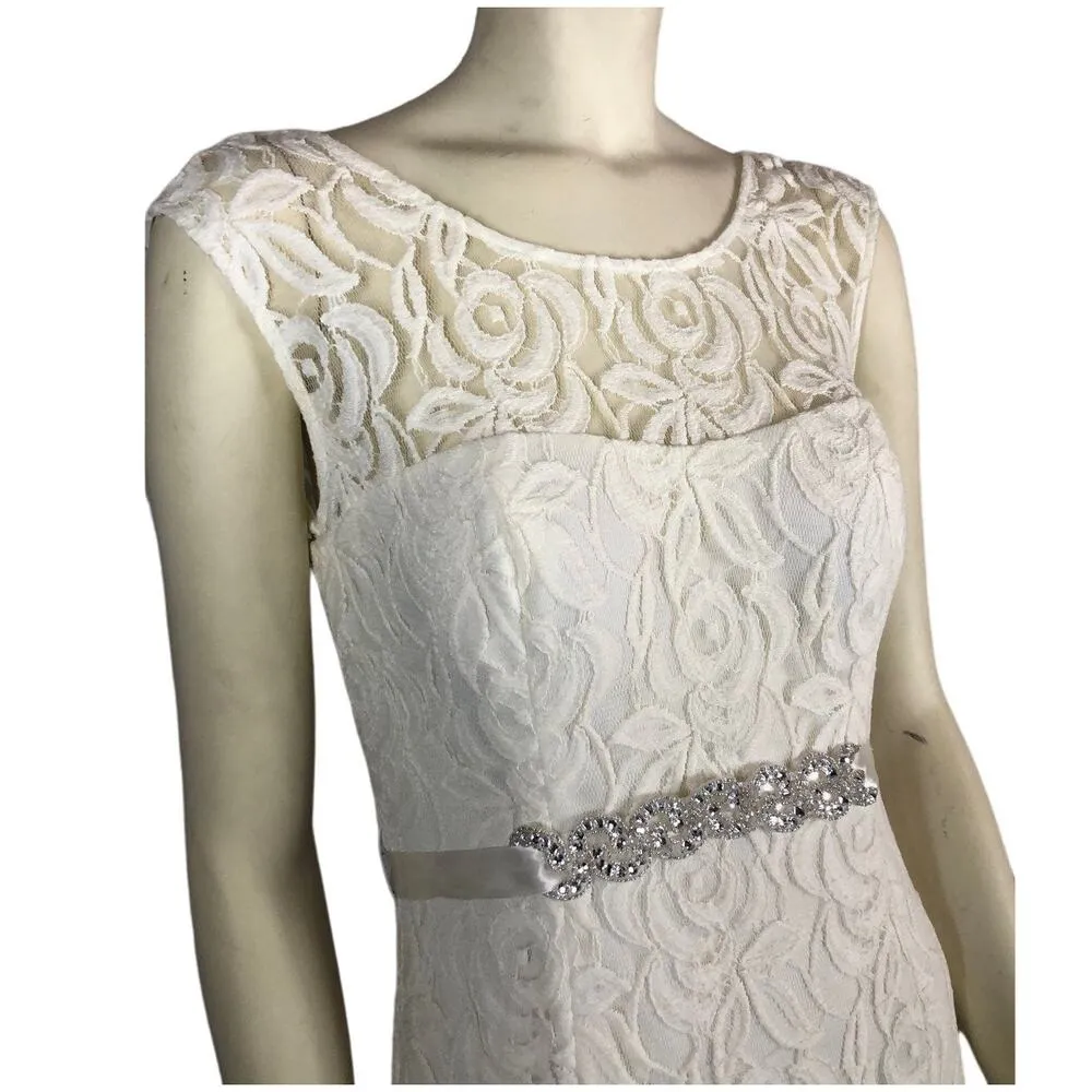 Betsy & Adam formal lace sleevless dress with silver jeweled satin belt size 10 - Image 4