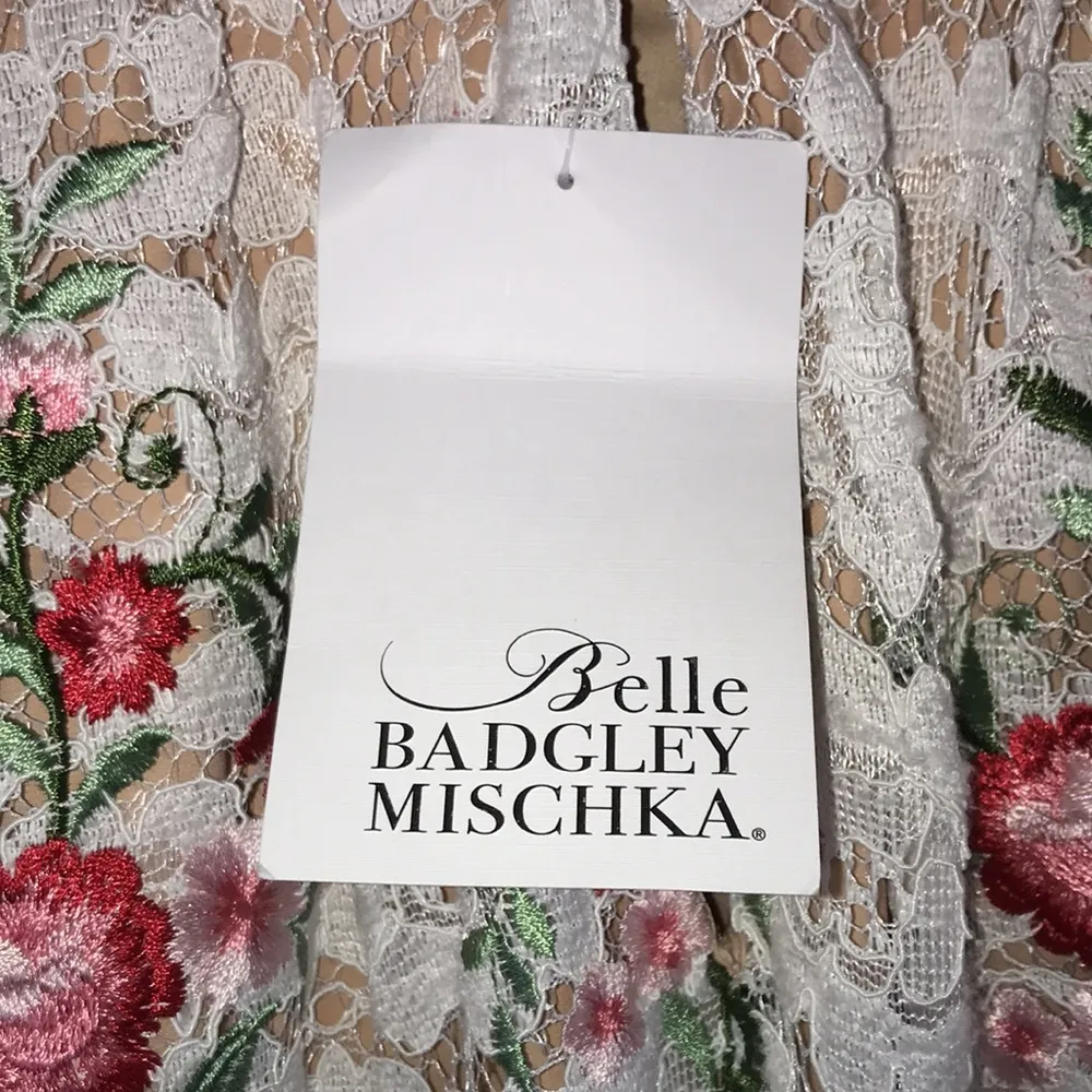 NWT Belle Badgley Mischka Women’s Floral Embroidered Lace Chain Neckline Dress - Image 11