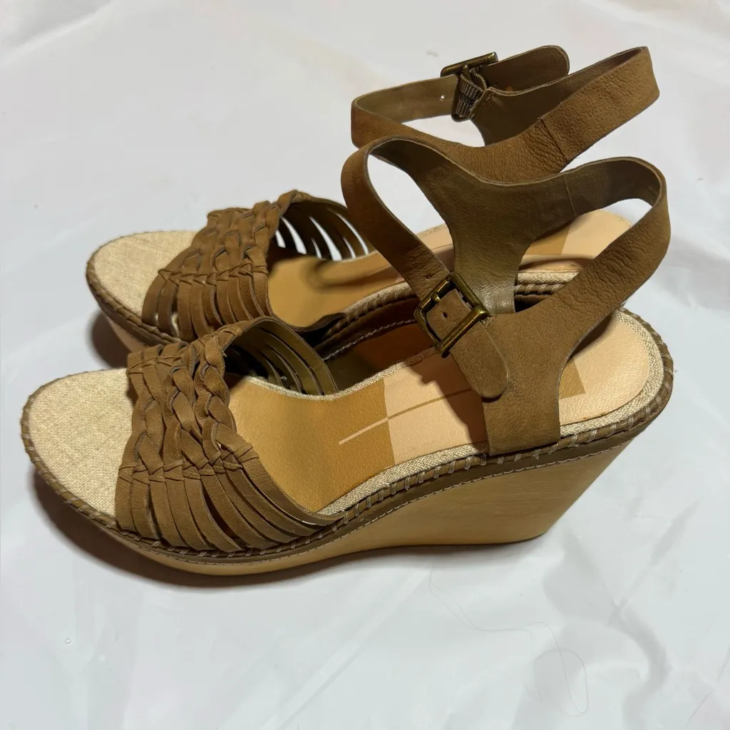 Dolce Vita Women's Ria Taupe Nubuck D'Orsay Wedge Sandals size 9.5 tan - Image 3