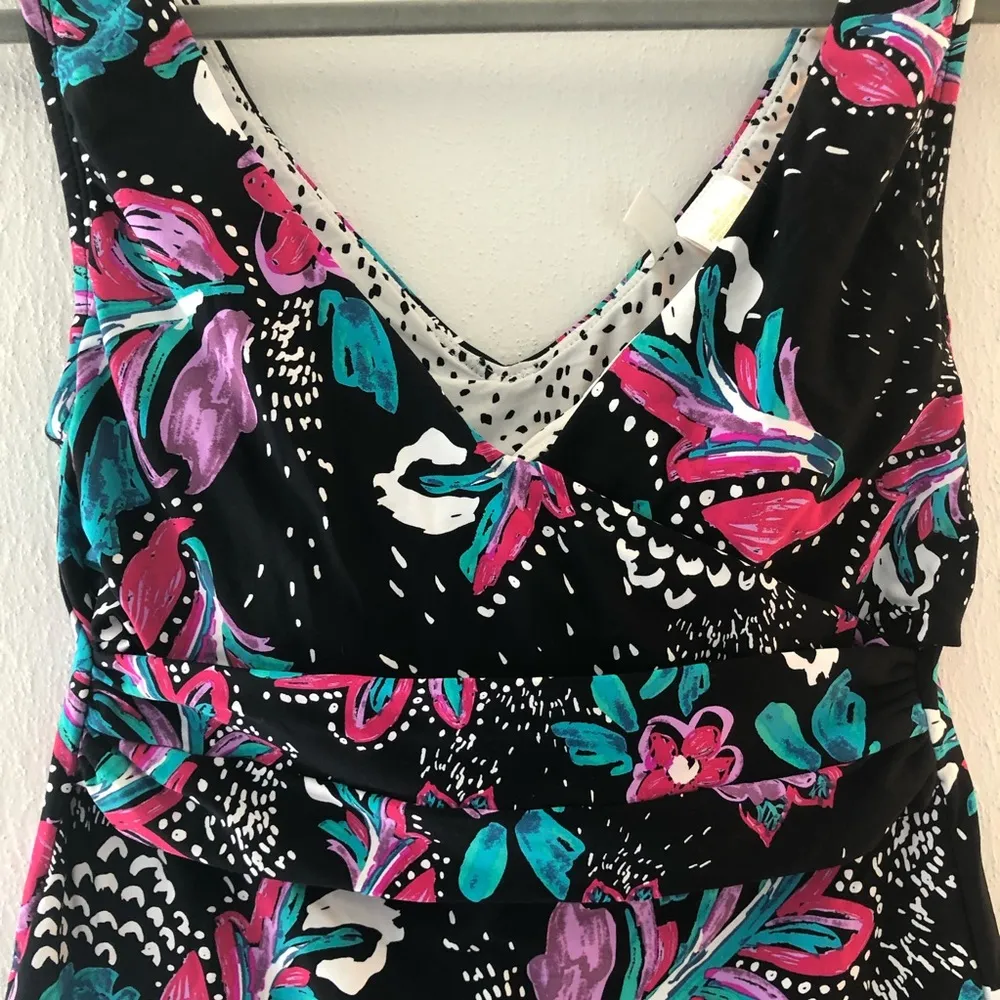 Anne Cole Tankini Top Multicolored Swimwear TOP ONLY Sz M EUC Floral Pink Black - Image 3